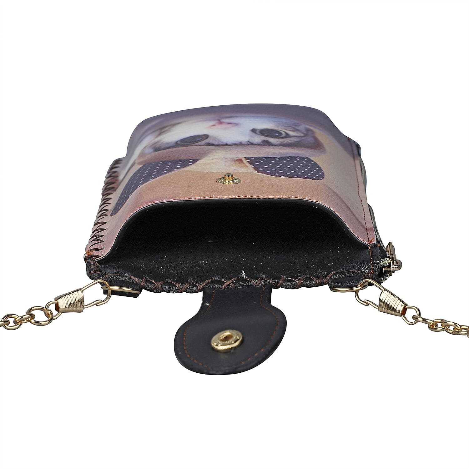 DOD - Stylish Cat Pattern Cell Phone Bag with Chain Shoulder Strap - Yellow