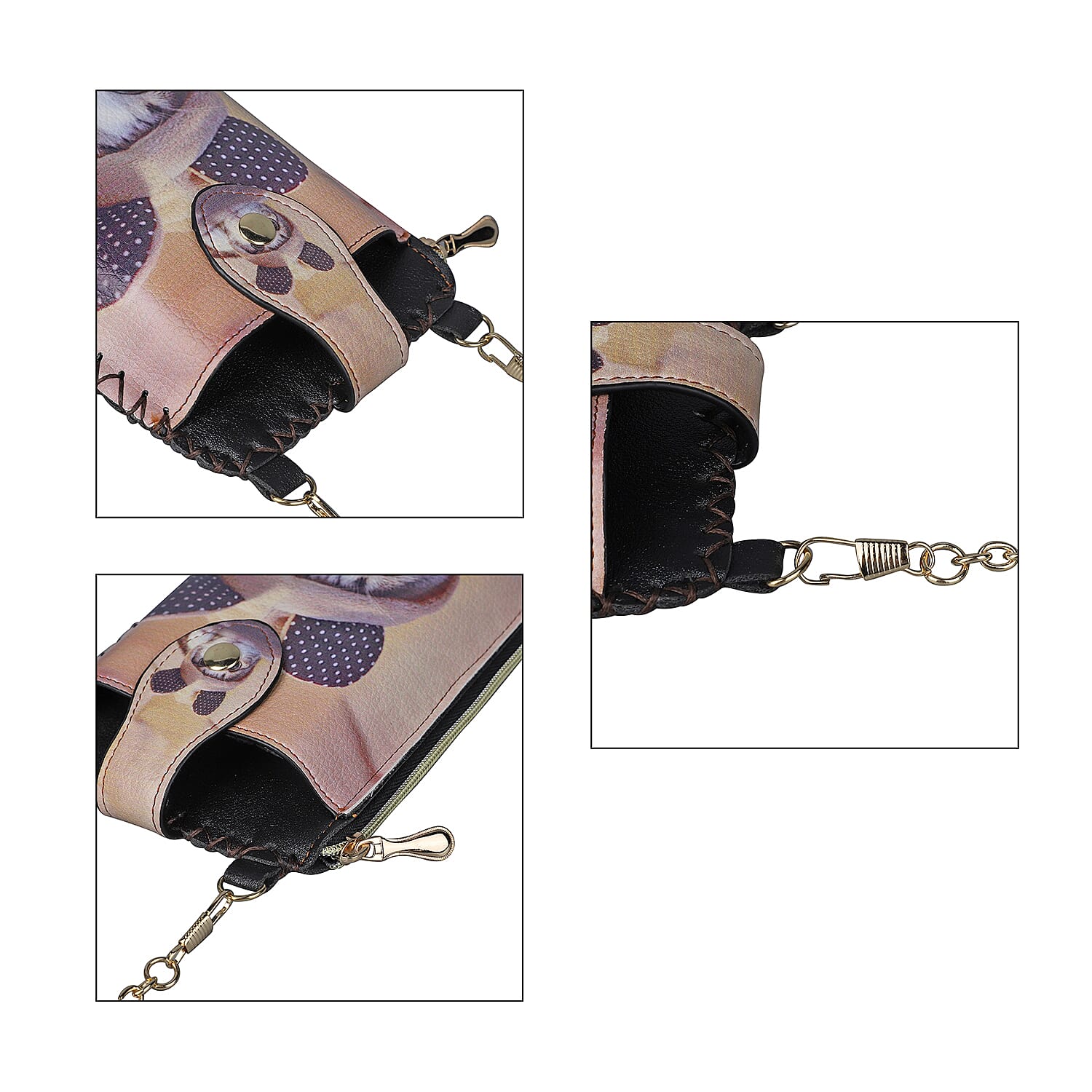 DOD - Stylish Cat Pattern Cell Phone Bag with Chain Shoulder Strap - Yellow