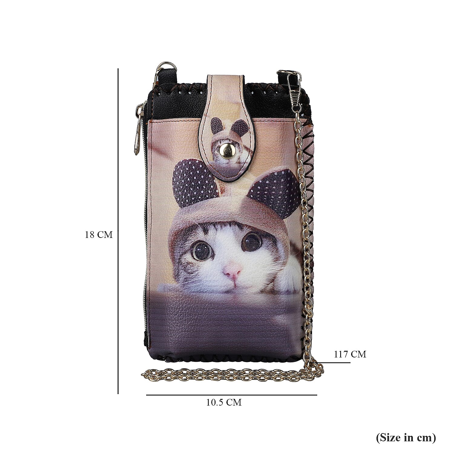 DOD - Stylish Cat Pattern Cell Phone Bag with Chain Shoulder Strap - Yellow