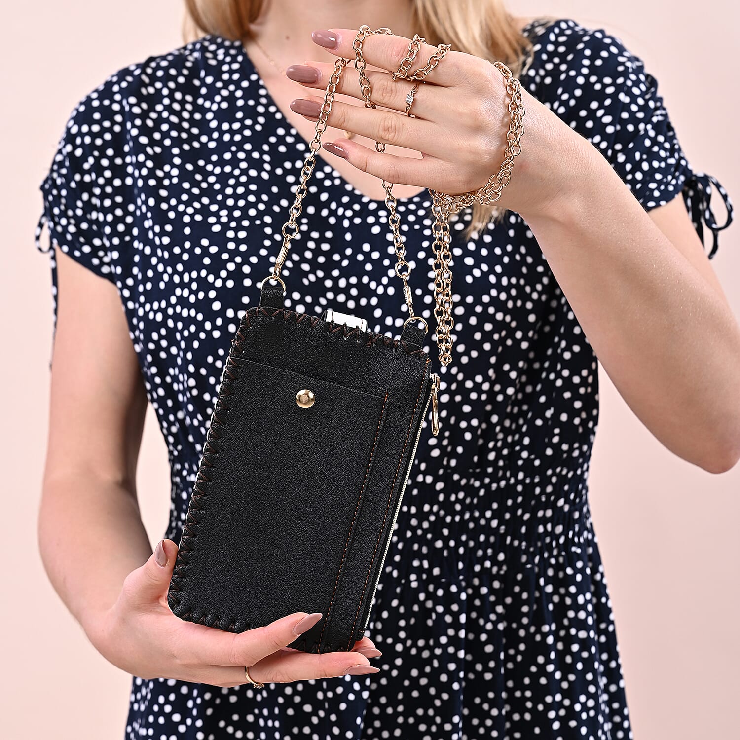 Stylish Peacock Pattern Mobile Phone Bag with Chain Shoulder Strap (Size 18x10cm) - White