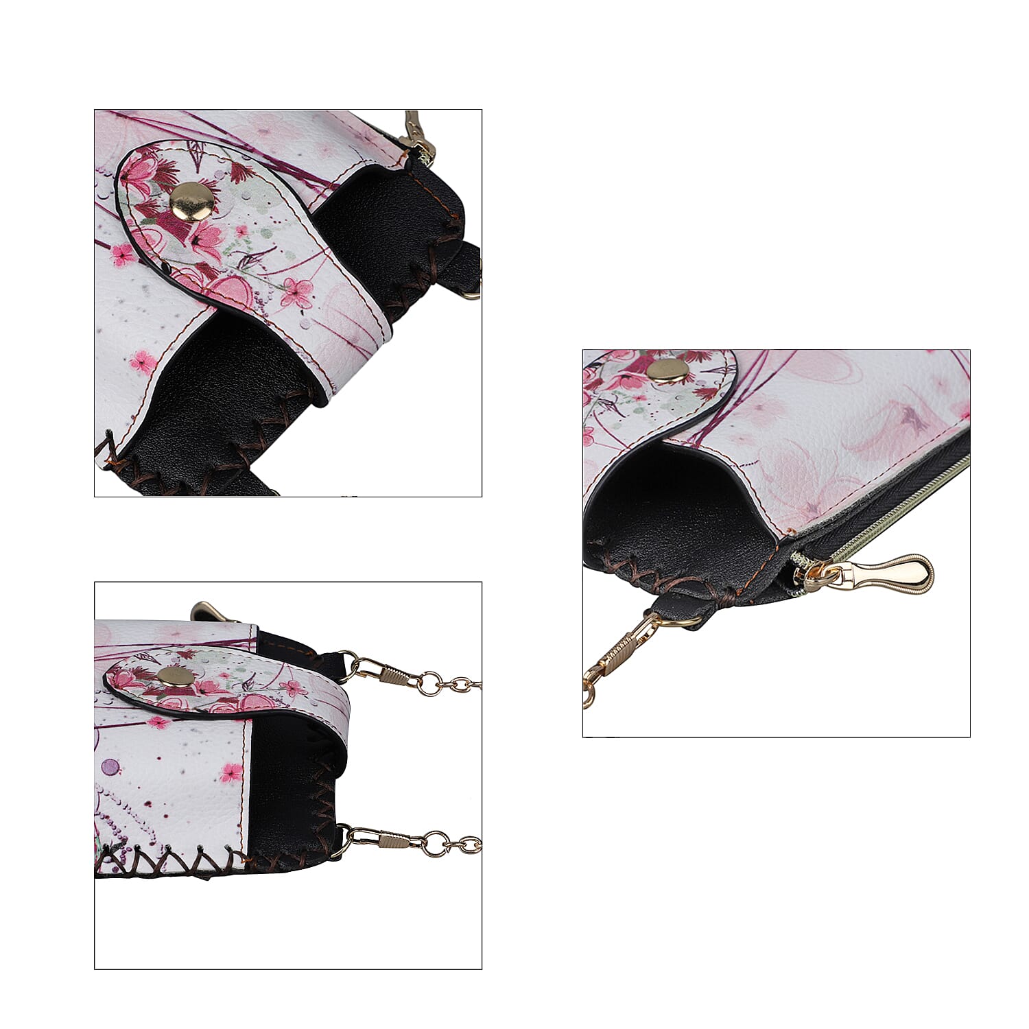 Stylish Flower Pattern Mobile Phone Bag with Chain Shoulder Strap (Size 18x10cm) - White