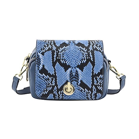 Sencilez Of Barcelona 100% Genuine Leather Snake Pattern Handbag with Shoulder Strap - Blue