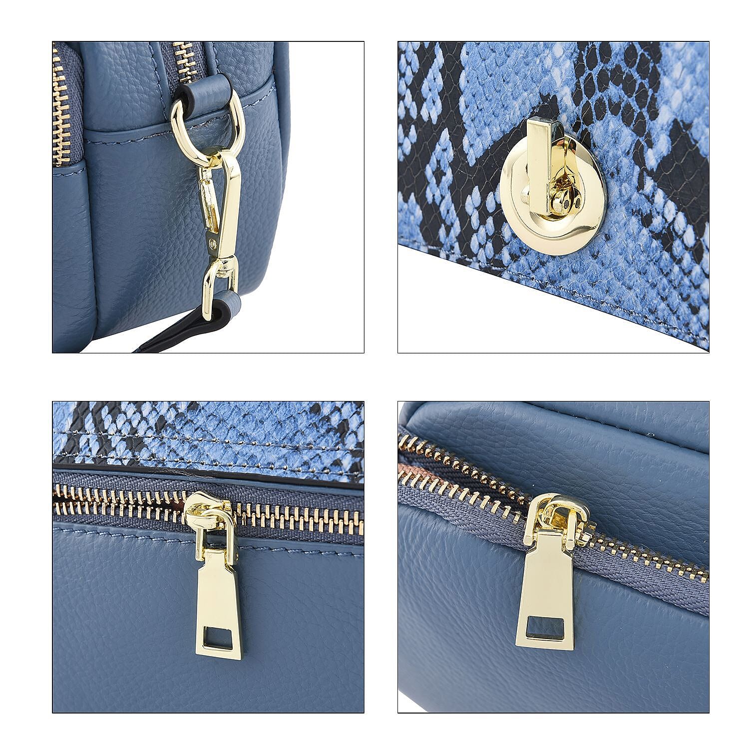 Sencilez Of Barcelona 100% Genuine Leather Snake Pattern Handbag with Shoulder Strap - Blue