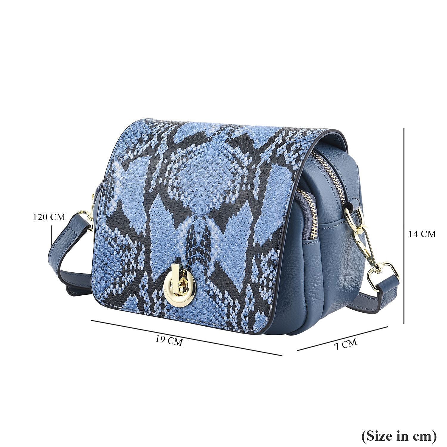 Sencilez Of Barcelona 100% Genuine Leather Snake Pattern Handbag with Shoulder Strap - Blue