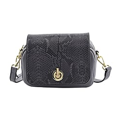  Genuine Leather Snake Pattern Crossbody Bag with Shoulder Strap - Blue