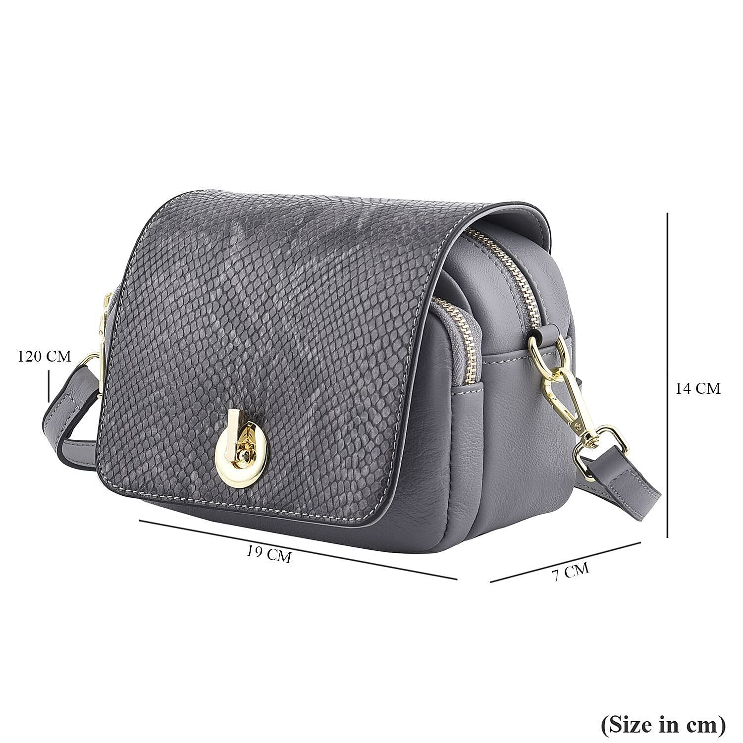 Sencilez Of Barcelona 100% Genuine Leather Snake Pattern Handbag with Shoulder Strap - Grey