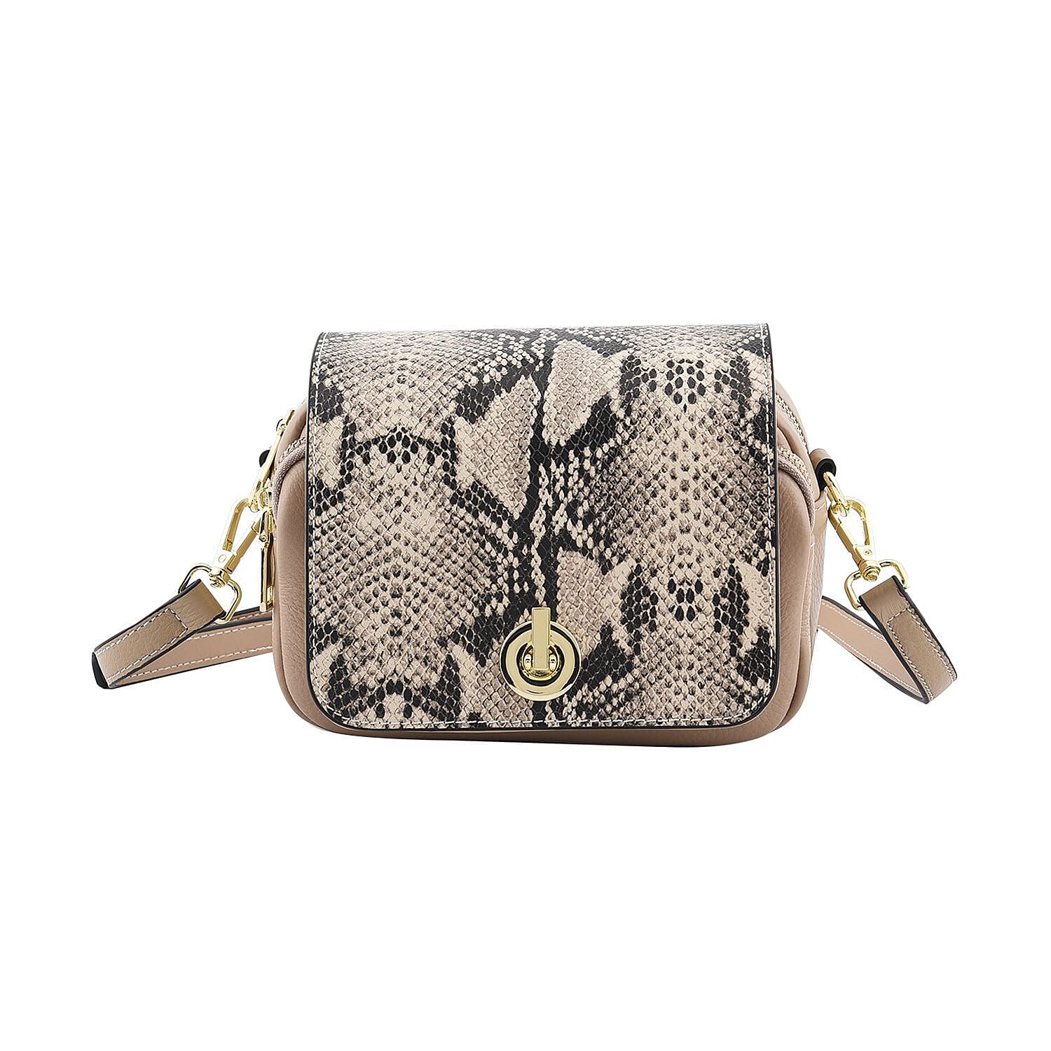 Sencilez Of Barcelona 100% Genuine Leather Snake Pattern Handbag with Shoulder Strap - Beige, Black & Off-White