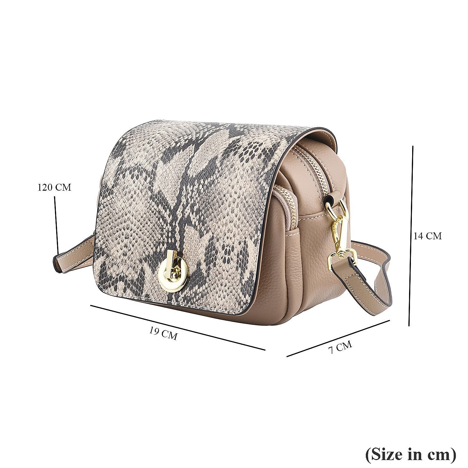 Sencilez Of Barcelona 100% Genuine Leather Snake Pattern Handbag with Shoulder Strap - Beige, Black & Off-White