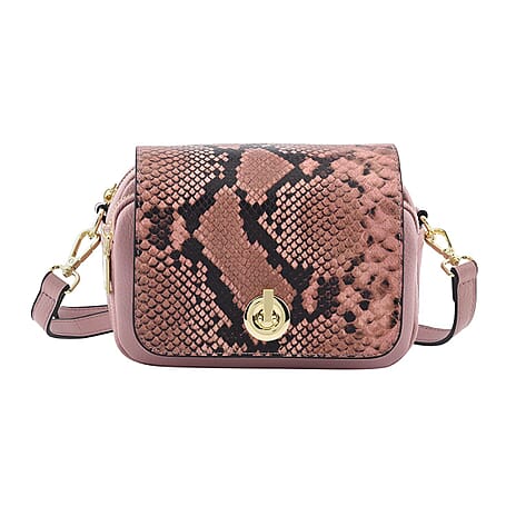 Sencilez Of Barcelona 100% Genuine Leather Snake Pattern Handbag with Shoulder Strap - Pink