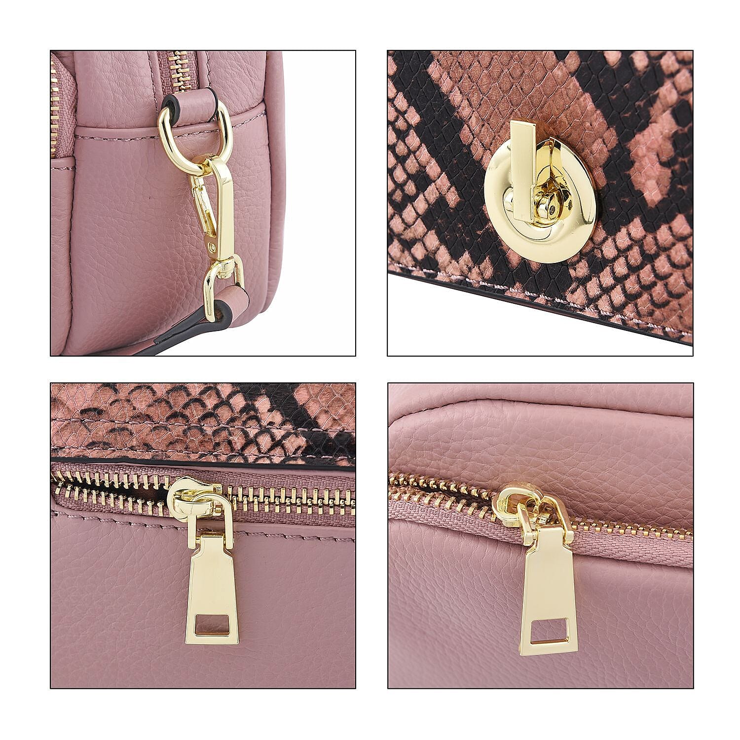 Sencilez Of Barcelona 100% Genuine Leather Snake Pattern Handbag with Shoulder Strap - Pink