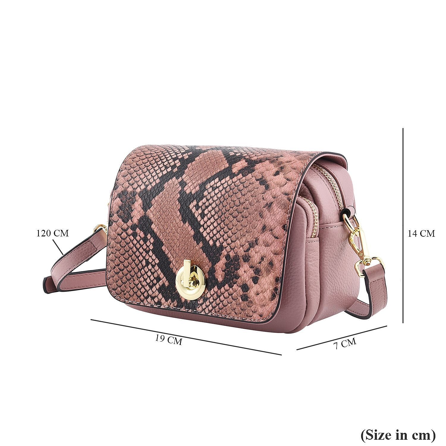 Sencilez Of Barcelona 100% Genuine Leather Snake Pattern Handbag with Shoulder Strap - Pink