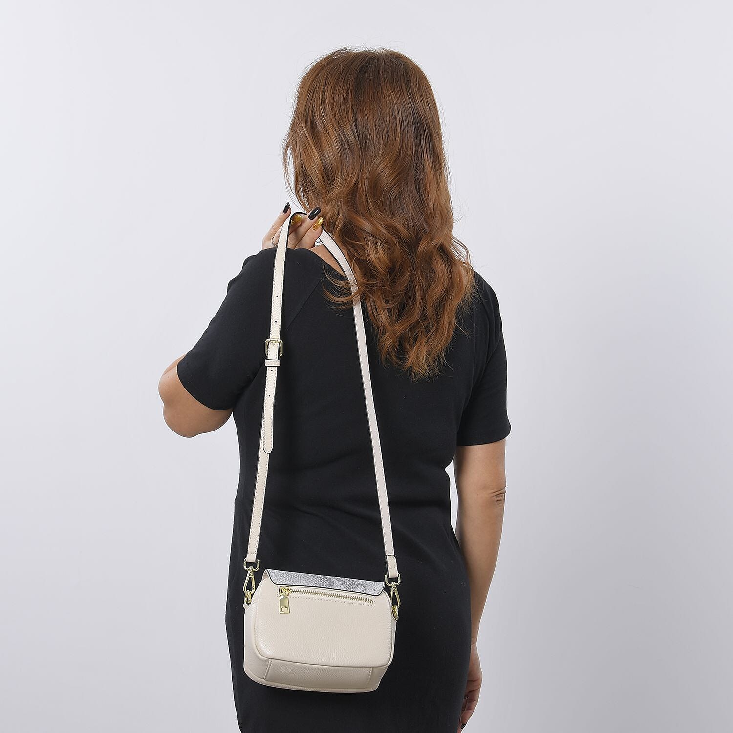 Sencilez Of Barcelona 100% Genuine Leather Snake Pattern Handbag with Shoulder Strap - White