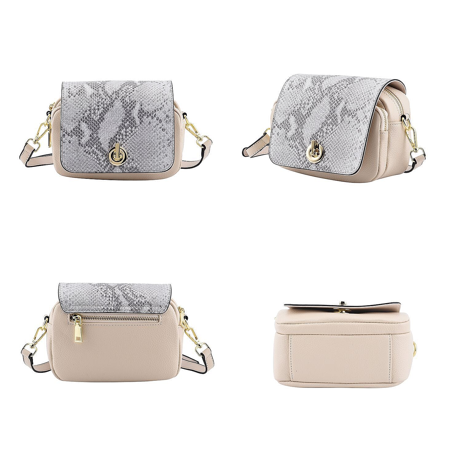 Sencilez Of Barcelona 100% Genuine Leather Snake Pattern Handbag with Shoulder Strap - White