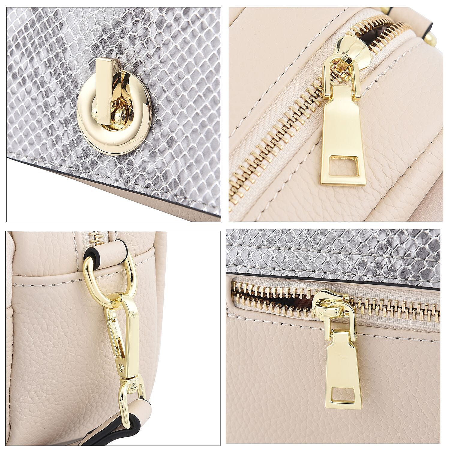 Sencilez Of Barcelona 100% Genuine Leather Snake Pattern Handbag with Shoulder Strap - White