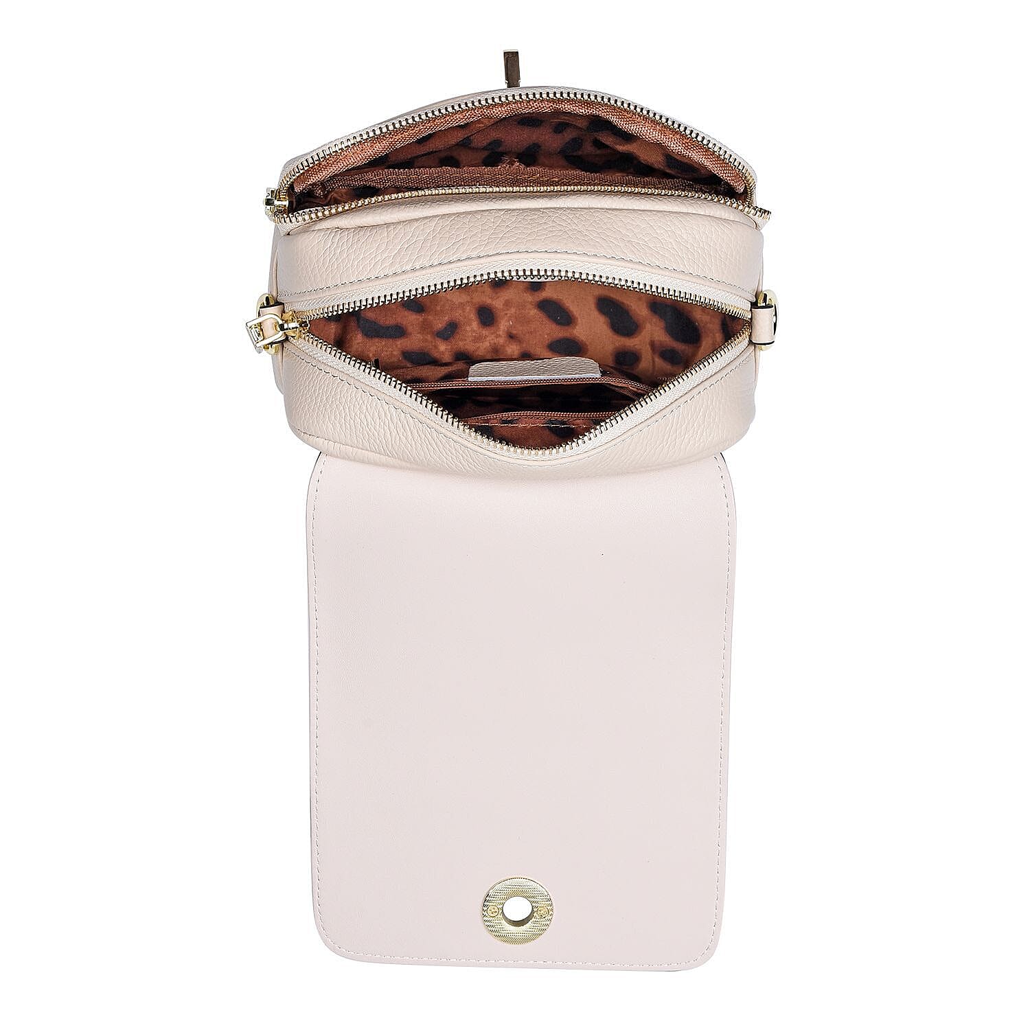 Sencilez Of Barcelona 100% Genuine Leather Snake Pattern Handbag with Shoulder Strap - White