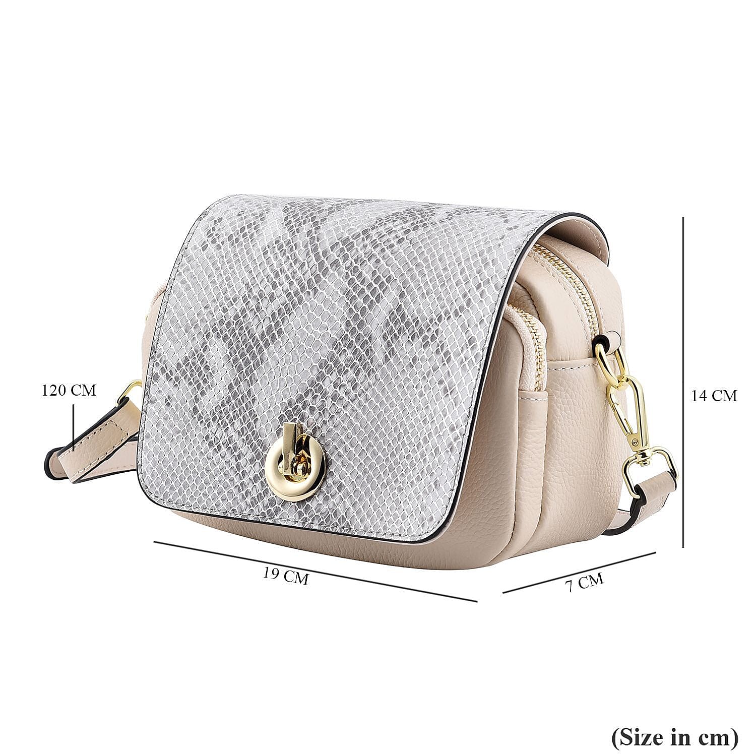 Sencilez Of Barcelona 100% Genuine Leather Snake Pattern Handbag with Shoulder Strap - White