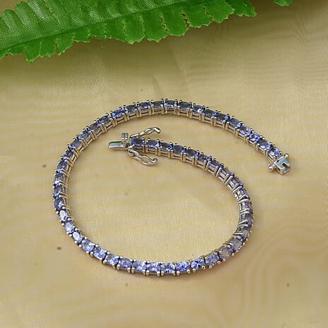 Tanzanite Bracelet (Size 6.5) in Rhodium Overlay Sterling Silver 5.85 Ct, Silver Wt. 8.00 Gms