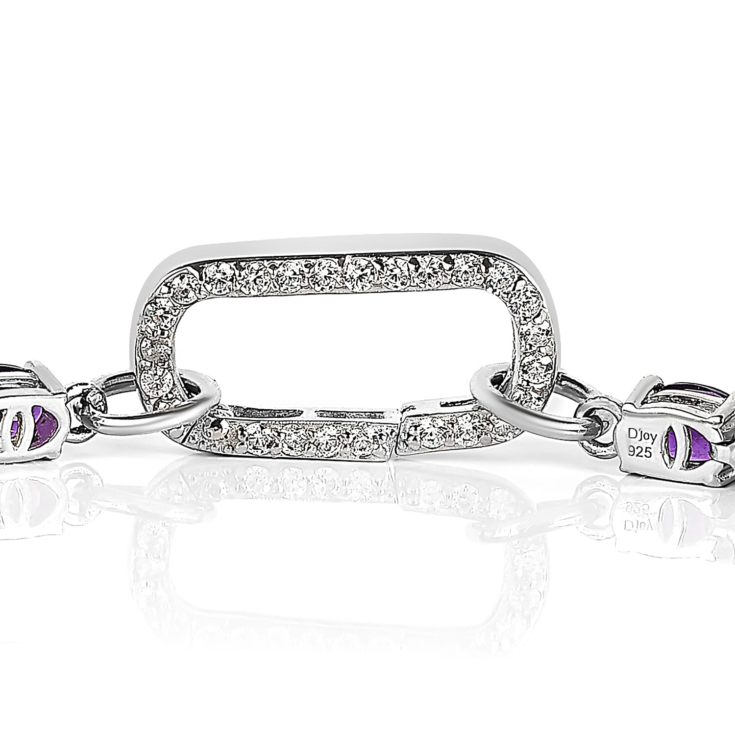 Amethyst and Simulated Diamond Bracelet (Size - 7.25) in Platinum Overlay Sterling Silver 11.90 Ct, Silver Wt. 9.40 Gms