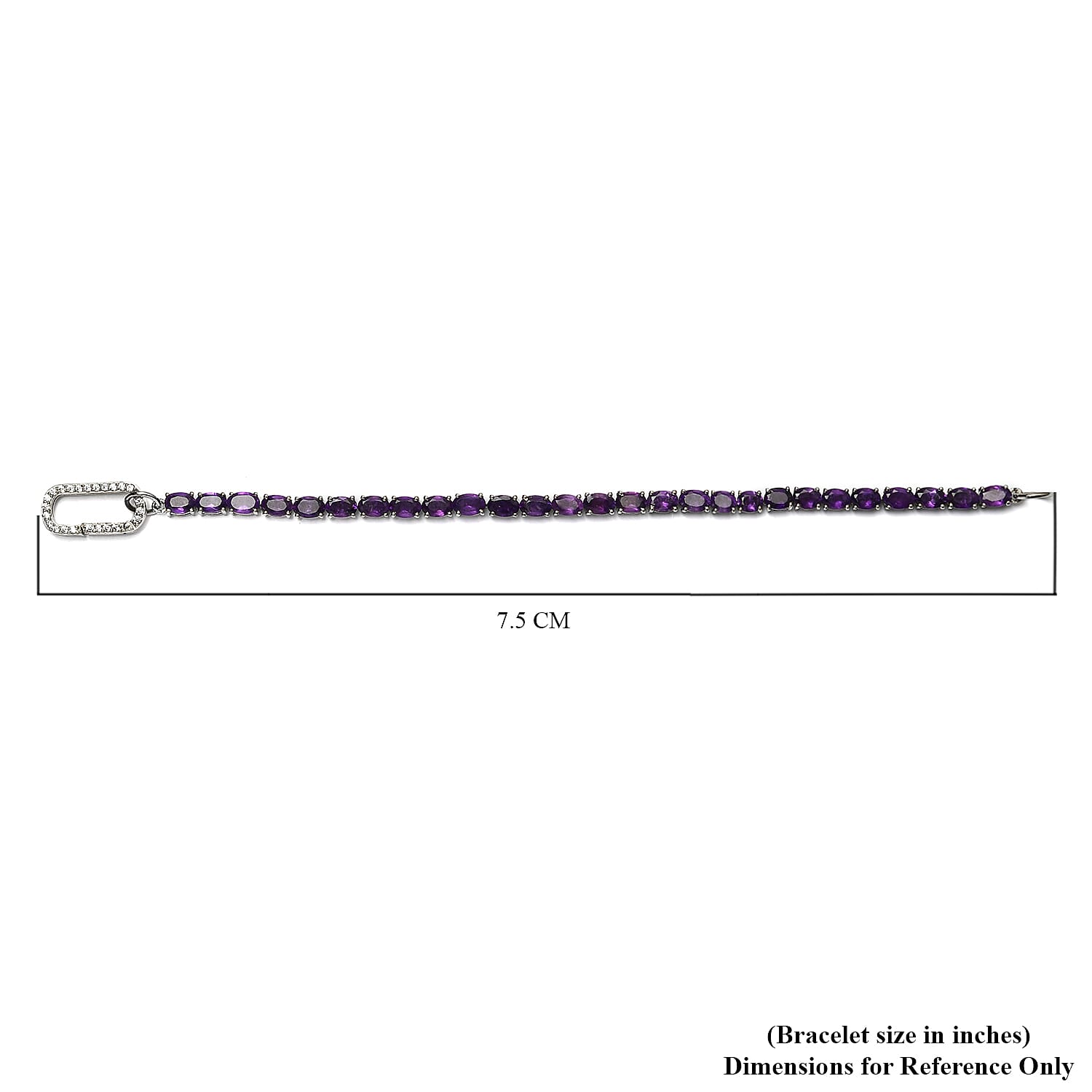 Amethyst and Simulated Diamond Bracelet (Size - 7.25) in Platinum Overlay Sterling Silver 11.90 Ct, Silver Wt. 9.40 Gms