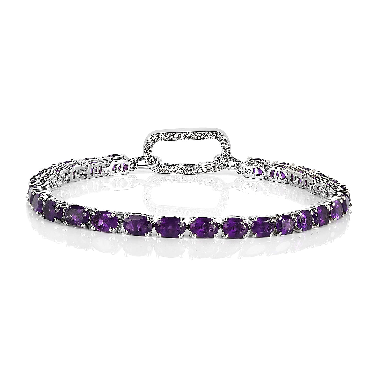 Amethyst and Simulated Diamond Bracelet (Size - 7.25) in Platinum Overlay Sterling Silver 11.90 Ct, Silver Wt. 9.40 Gms