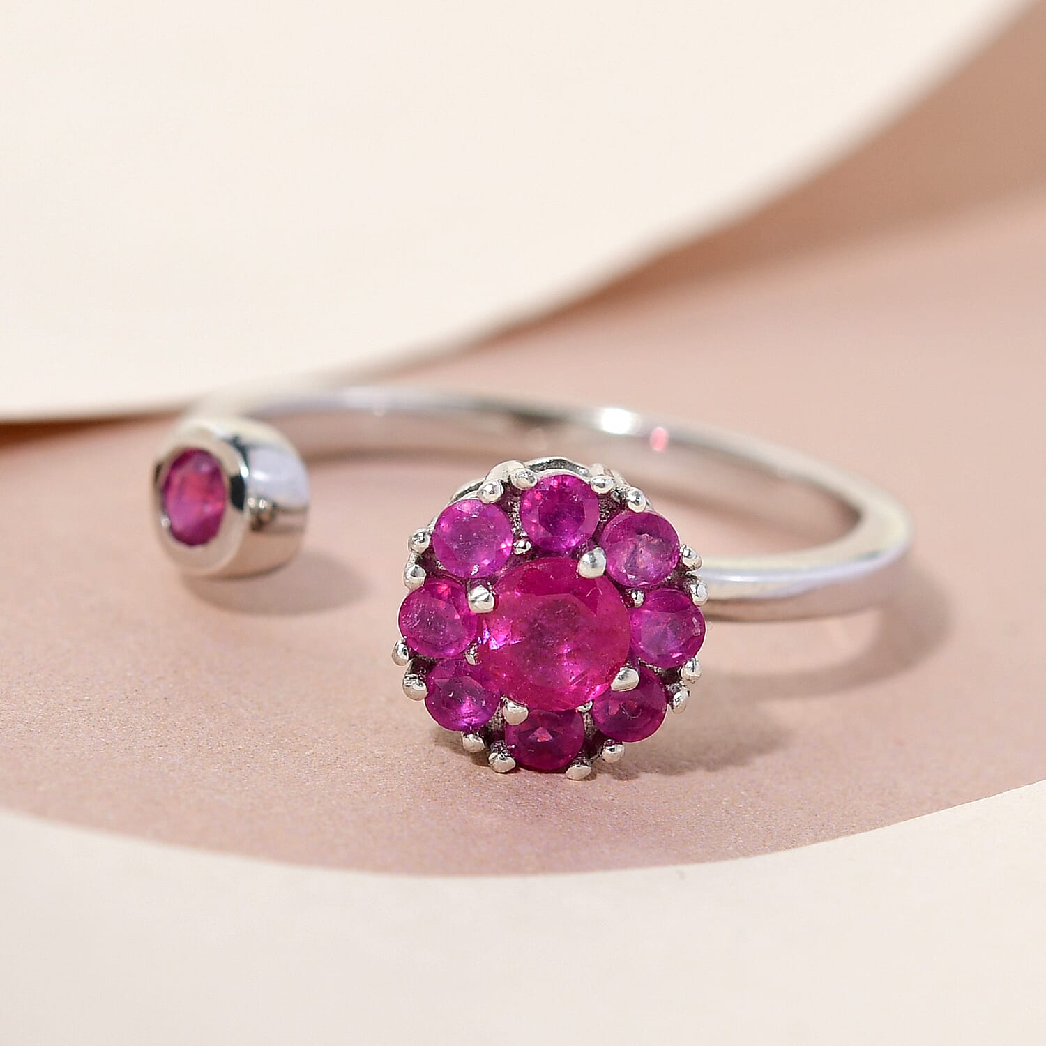 African Ruby (FF) Ring in Platinum Overlay Sterling Silver 1.12 Ct.