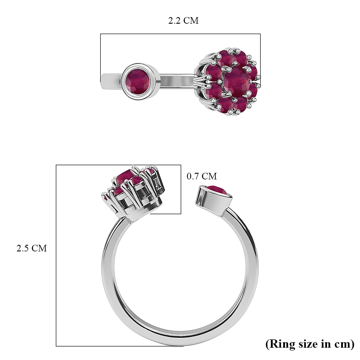 African Ruby (FF) Ring in Platinum Overlay Sterling Silver 1.12 Ct.