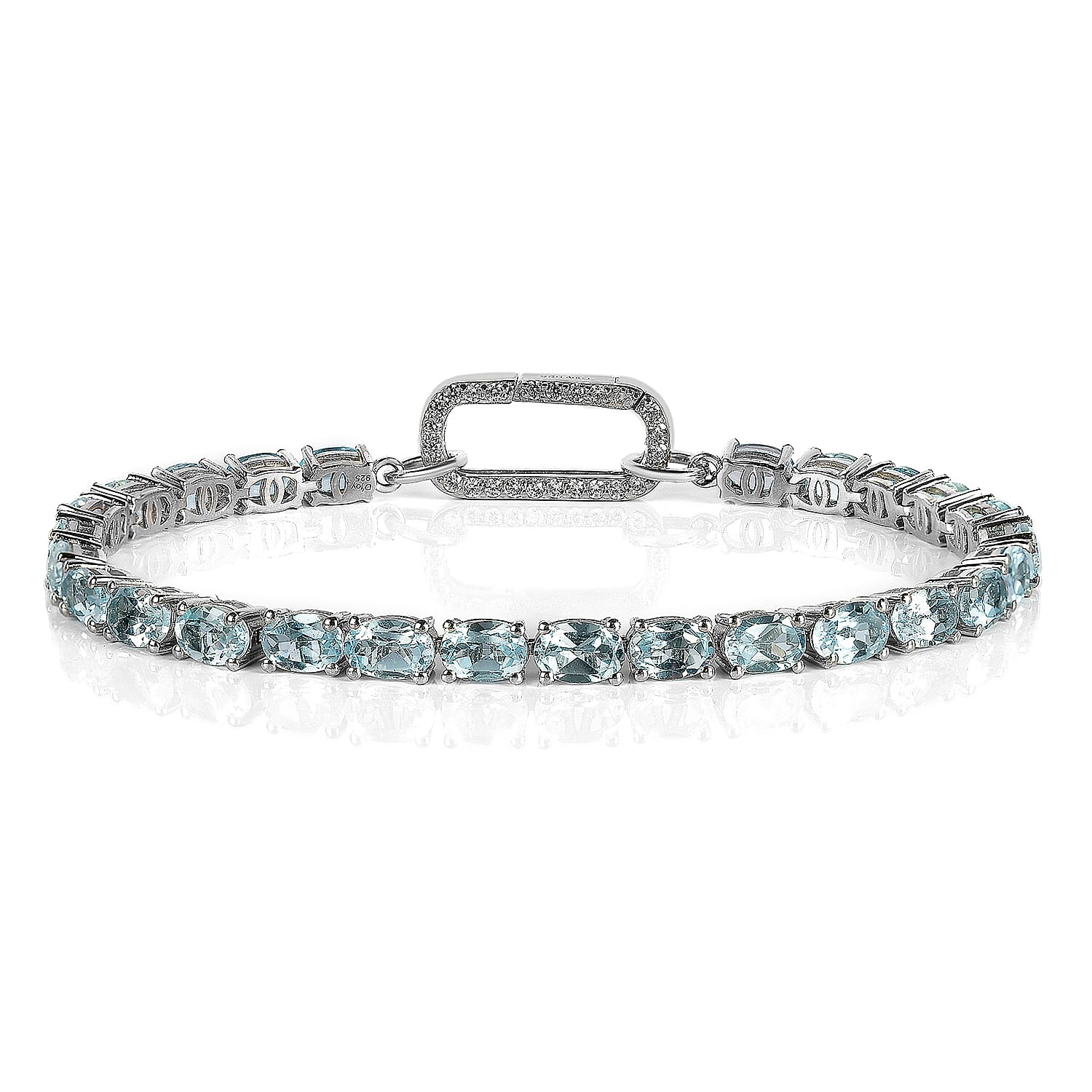 Skyblue Topaz and Simulated Diamond Bracelet (Size - 7.25) in Platinum Overlay Sterling Silver, Silver Wt. 8.82 Gms