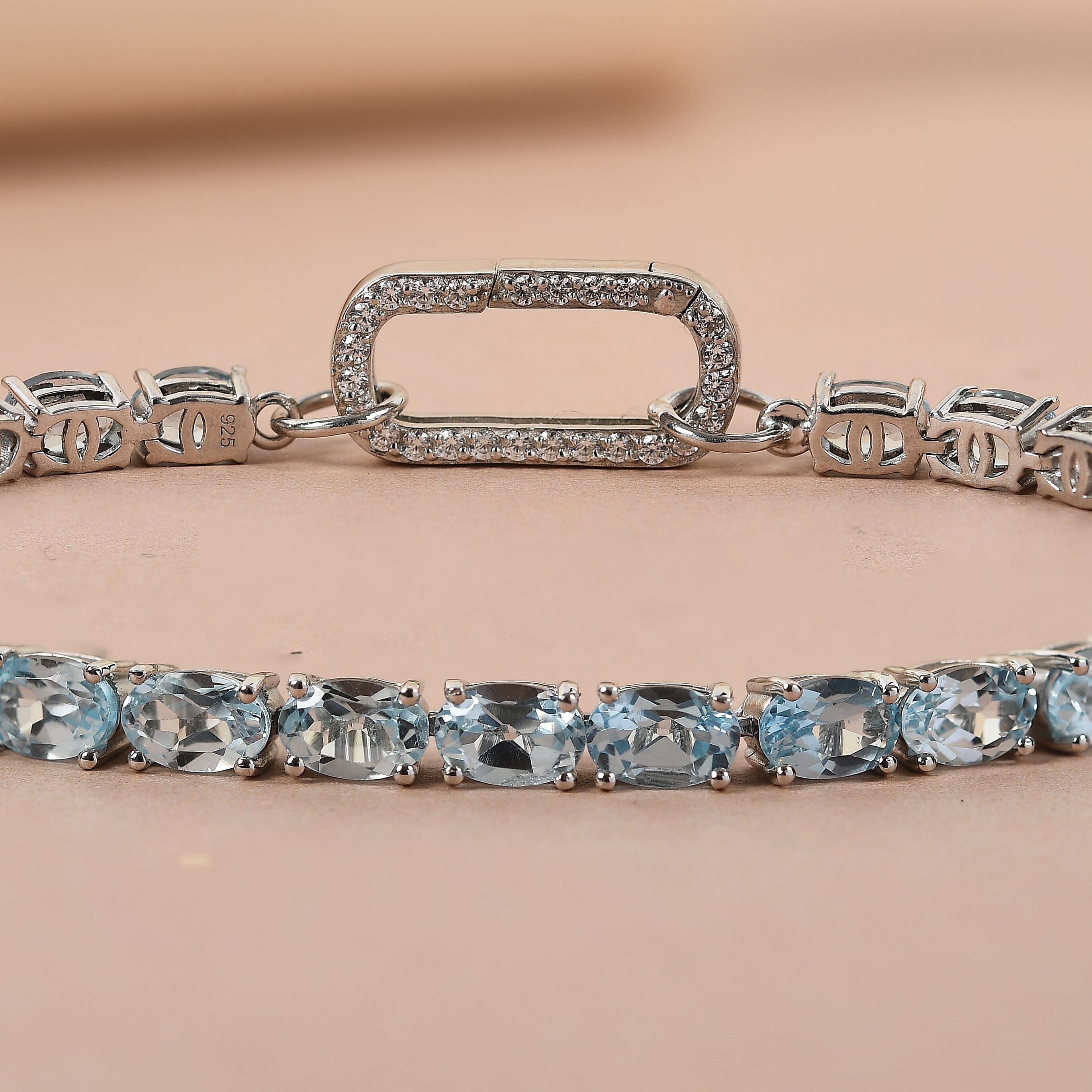 Skyblue Topaz and Simulated Diamond Bracelet (Size - 7.25) in Platinum Overlay Sterling Silver, Silver Wt. 8.82 Gms