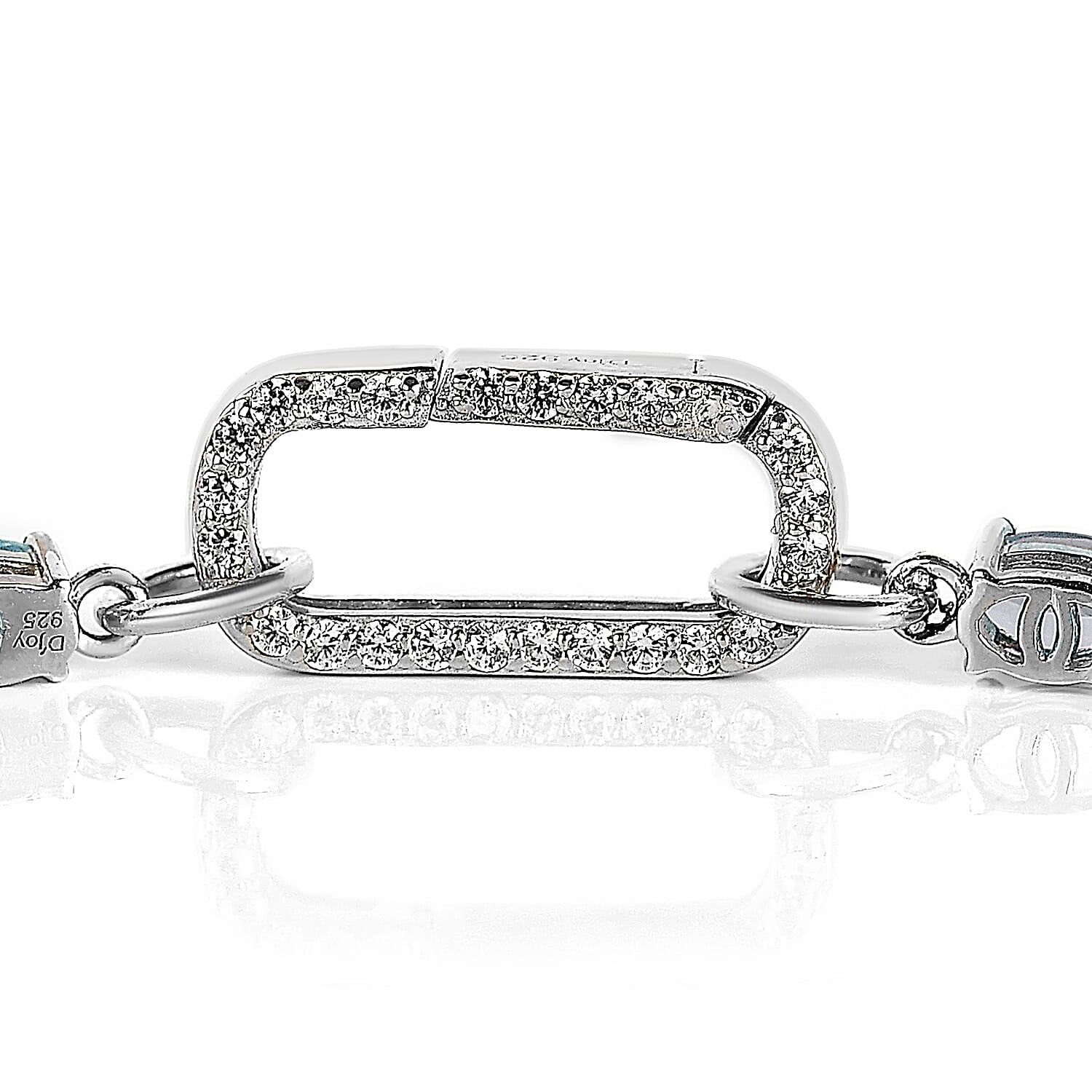 Skyblue Topaz and Simulated Diamond Bracelet (Size - 7.25) in Platinum Overlay Sterling Silver, Silver Wt. 8.82 Gms