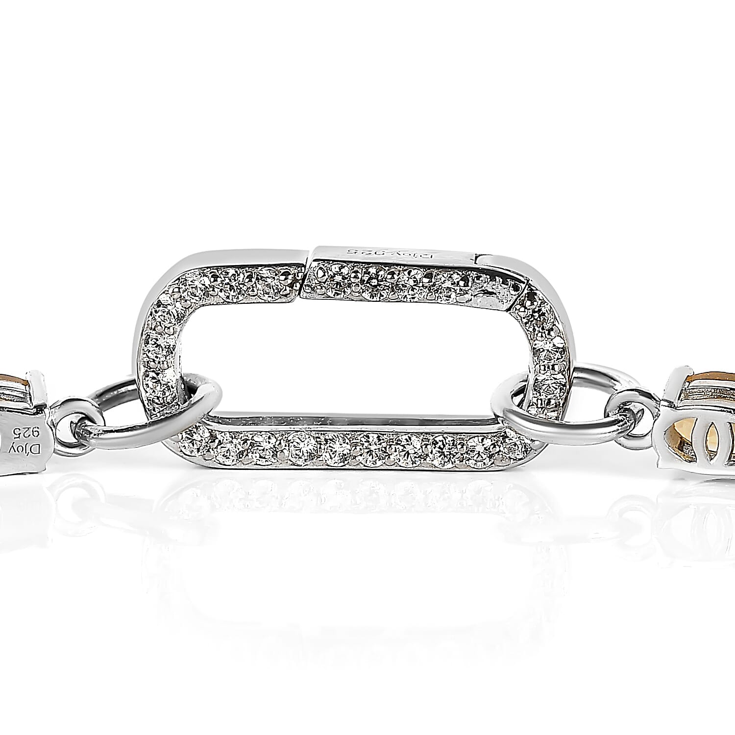 Citrine and Simulated Diamond Bracelet (Size - 7.25) in Platinum Overlay Sterling Silver, Silver Wt. 8.90 Gms