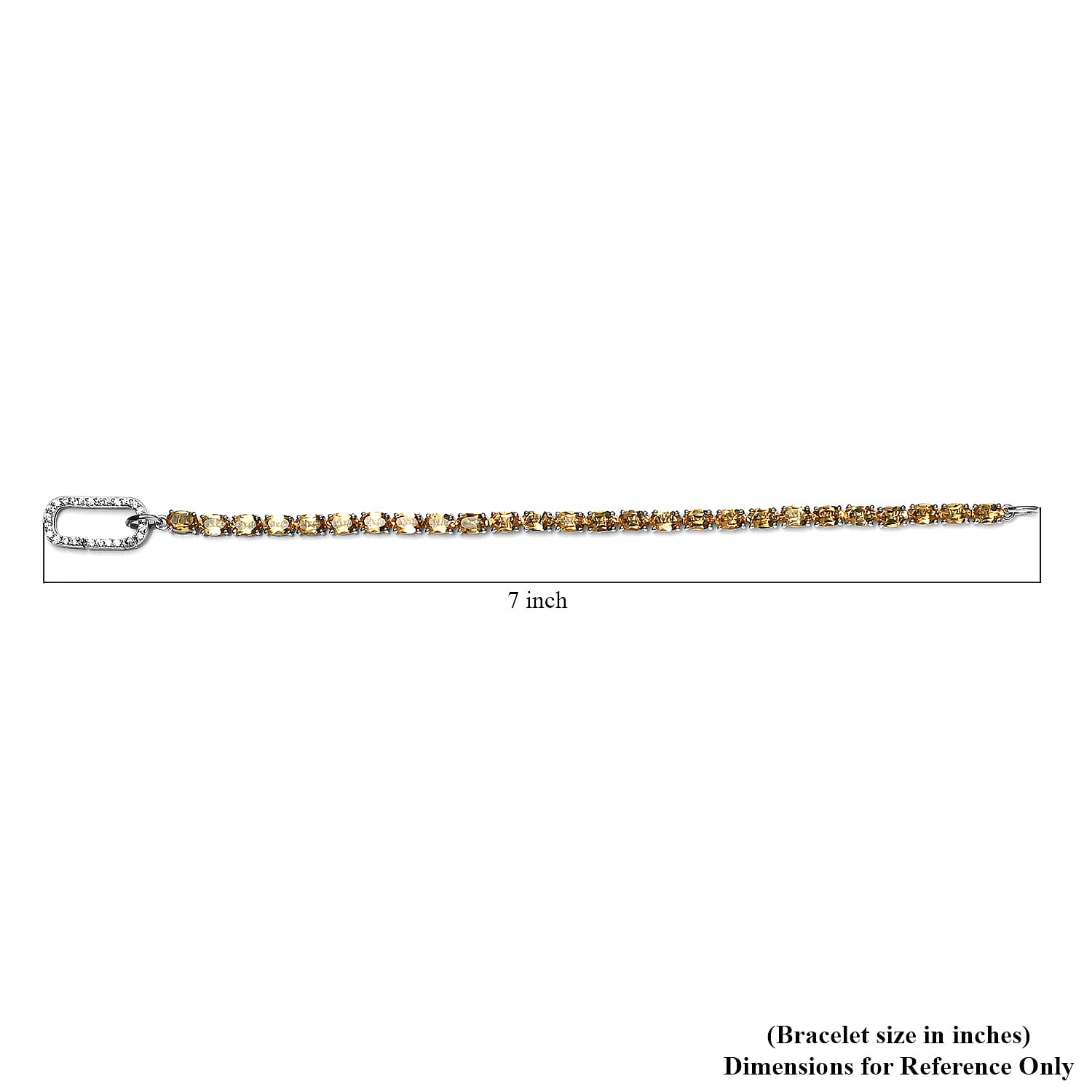 Citrine and Simulated Diamond Bracelet (Size - 7.25) in Platinum Overlay Sterling Silver, Silver Wt. 8.90 Gms