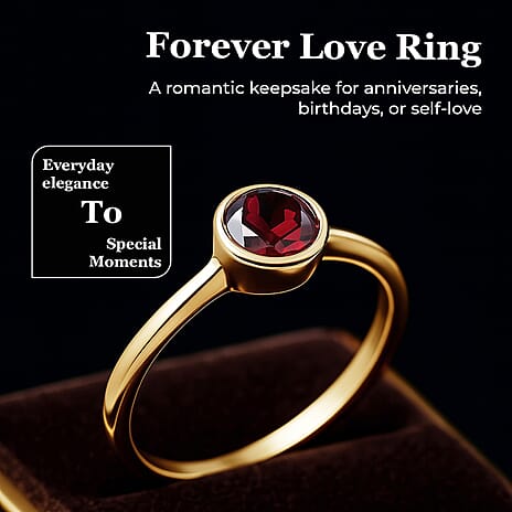 Mozambique Garnet Solitaire Ring in 14K Vermeil Yellow Gold Plated Sterling Silver 1.00 Ct