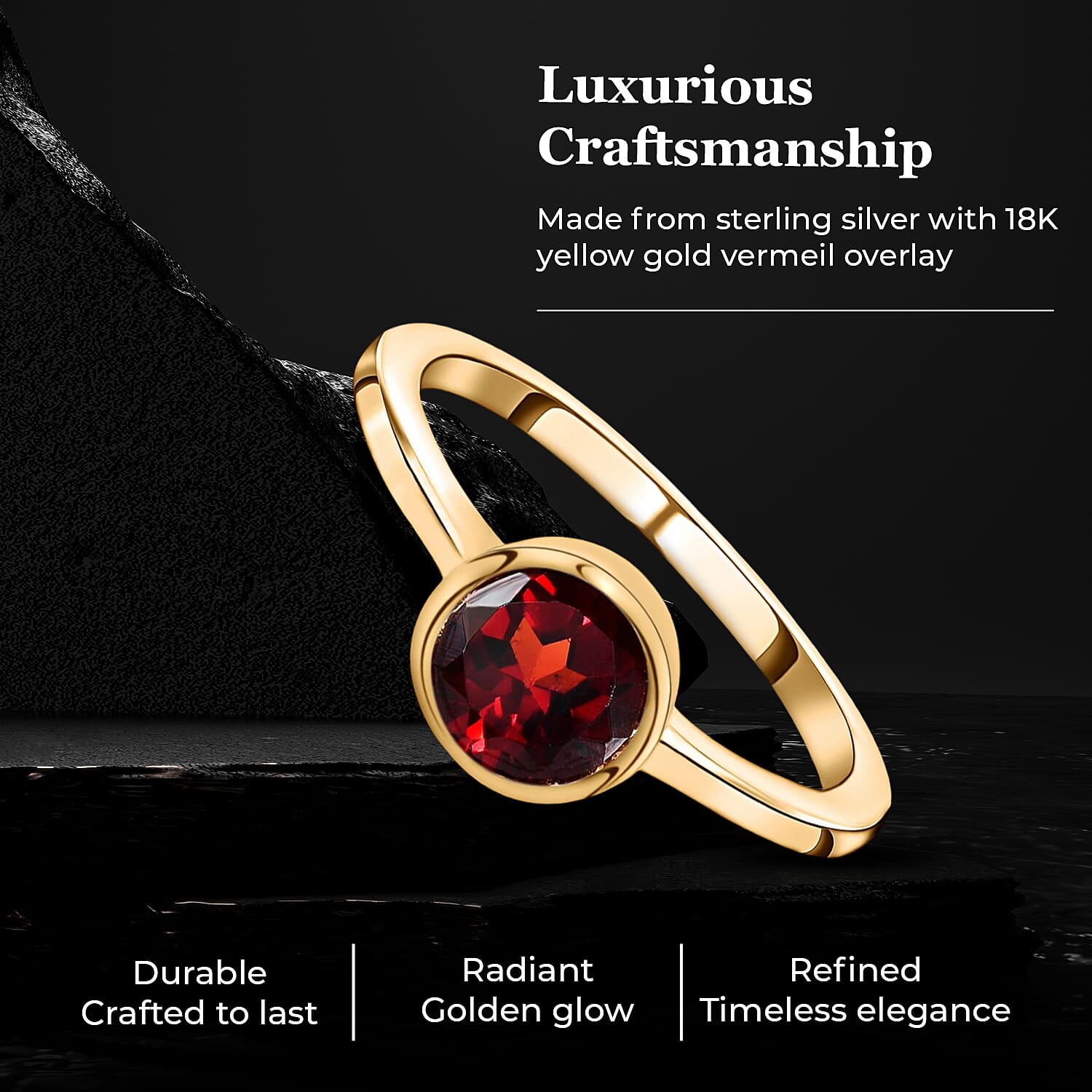 Solitaire Ring in 18K Yellow Gold Vermeil Overlay Sterling Silver