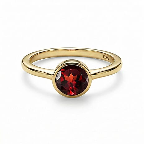 Mozambique Garnet Solitaire Ring in 14K Vermeil Yellow Gold Plated Sterling Silver 1.00 Ct