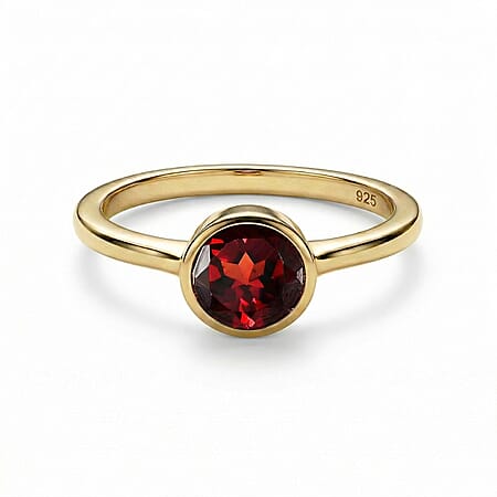 Garnet January Birthstone Solitaire Ring in 18K Vermeil Yellow Gold Plated Sterling Silver