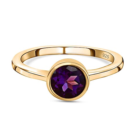 Amethyst Solitaire Ring in 18K Vermeil Yellow Gold Plated Sterling Silver