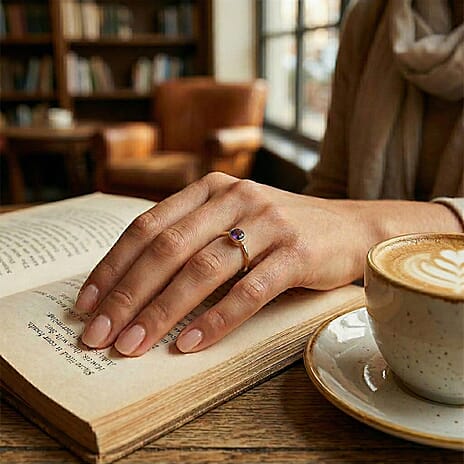 Amethyst Solitaire Ring in 18K Vermeil Yellow Gold Plated Sterling Silver