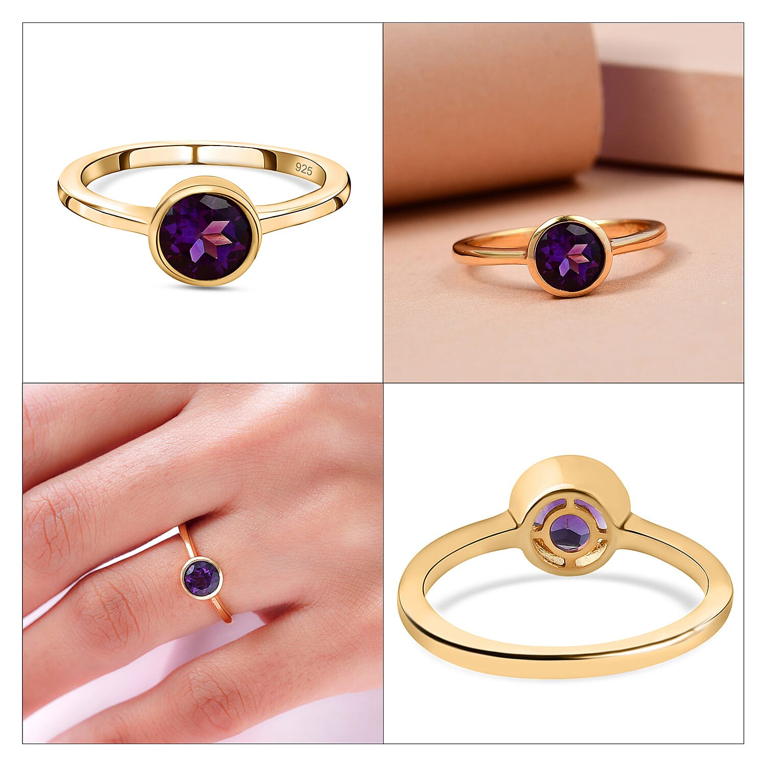 Solitaire Ring in 18K Yellow Gold Vermeil Overlay Sterling Silver