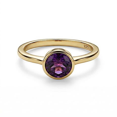 Amethyst Solitaire Ring in 18K Vermeil Yellow Gold Plated Sterling Silver