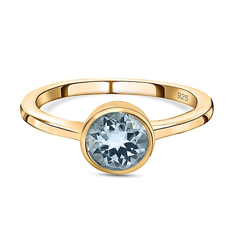 Aquamarine Solitaire Ring in 18K Vermeil Yellow Gold Plated Sterling Silver 0.77 Ct