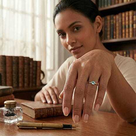 Aquamarine Solitaire Ring in 18K Vermeil Yellow Gold Plated Sterling Silver 0.77 Ct