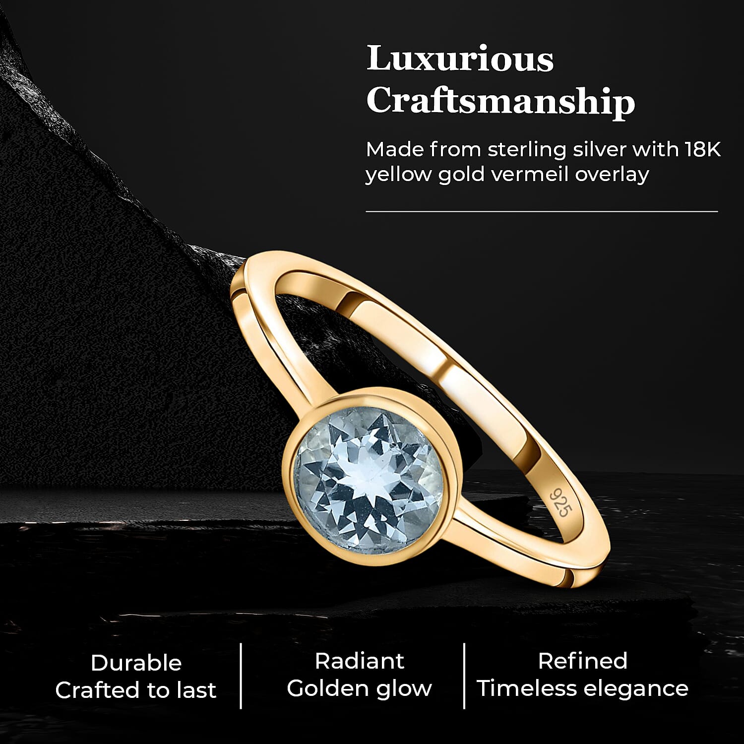 Solitaire Ring in 18K Yellow Gold Vermeil Overlay Sterling Silver