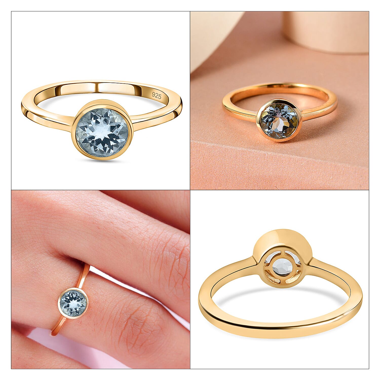 Solitaire Ring in 18K Yellow Gold Vermeil Overlay Sterling Silver