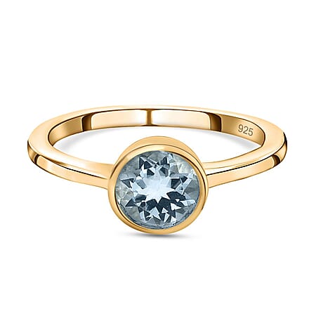 Aquamarine March Birthstone Solitaire Ring in 18K Vermeil Yellow Gold Plated Sterling Silver