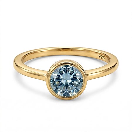Aquamarine March Birthstone Solitaire Ring in 18K Vermeil Yellow Gold Plated Sterling Silver