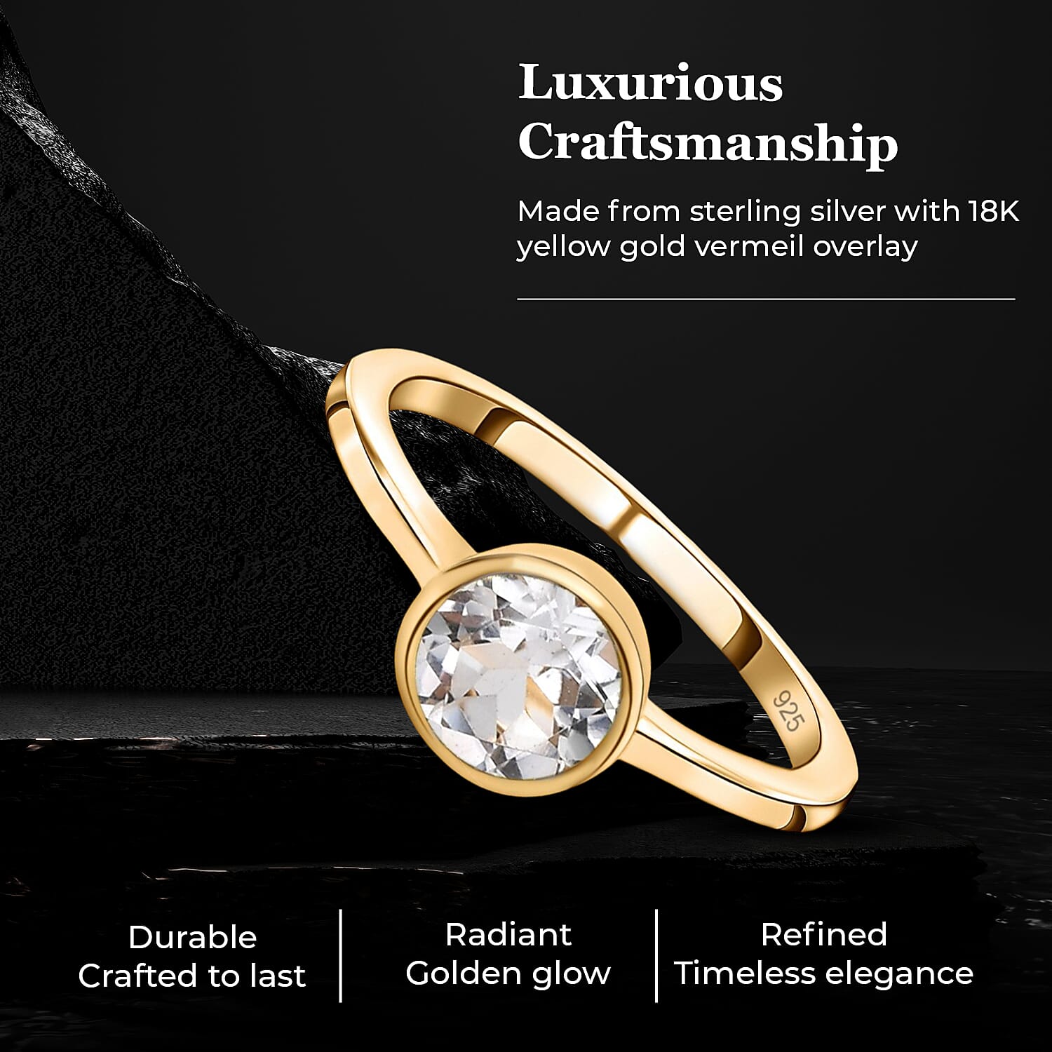 Solitaire Ring in 18K Yellow Gold Vermeil Overlay Sterling Silver