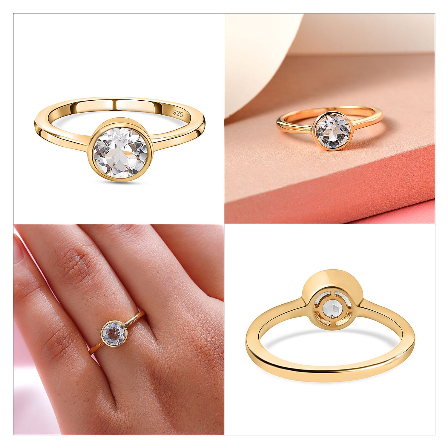 Solitaire Ring in 18K Yellow Gold Vermeil Overlay Sterling Silver
