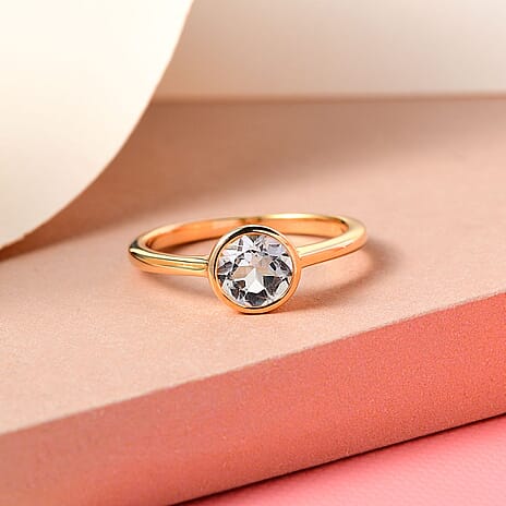 White Topaz Solitaire Ring in 18K Vermeil Yellow Gold Plated Sterling Silver 1.02 Ct