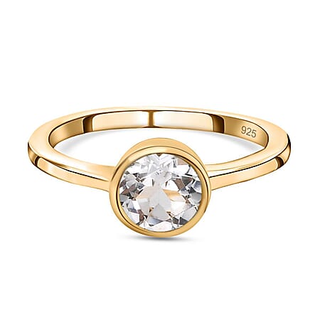 White Topaz Solitaire Ring in 18K Vermeil Yellow Gold Plated Sterling Silver