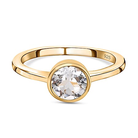 White Topaz November Solitaire Ring in 18K Vermeil Yellow Gold Plated Sterling Silver